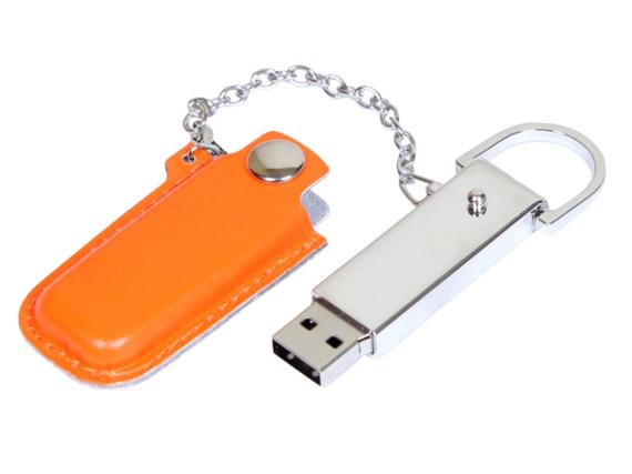 USB 2.0- флешка на 64 Гб в массивном корпусе с кожаным чехлом