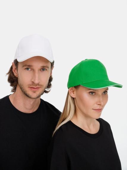 Бейсболка Classic 2.0, ярко-зеленая с белым кантом