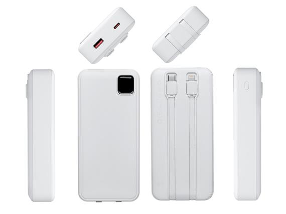 Внешний аккумулятор со встроенными кабелями «Фрэйм Про», быстрая зарядка, 20000мач